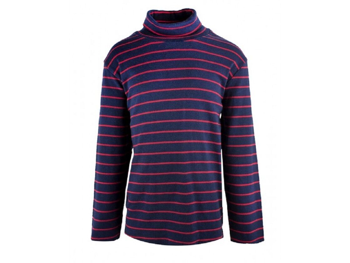 Attire Navy & Red Stripe Roll Neck Long sleeve Cotton Top