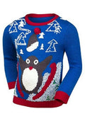 Blue Christmas Squeaky Novelty Penguin Soft Knit Longsleeve Jumper.