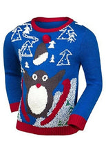 Load image into Gallery viewer, Blue Christmas Squeaky Novelty Penguin Soft Knit Longsleeve Jumper.
