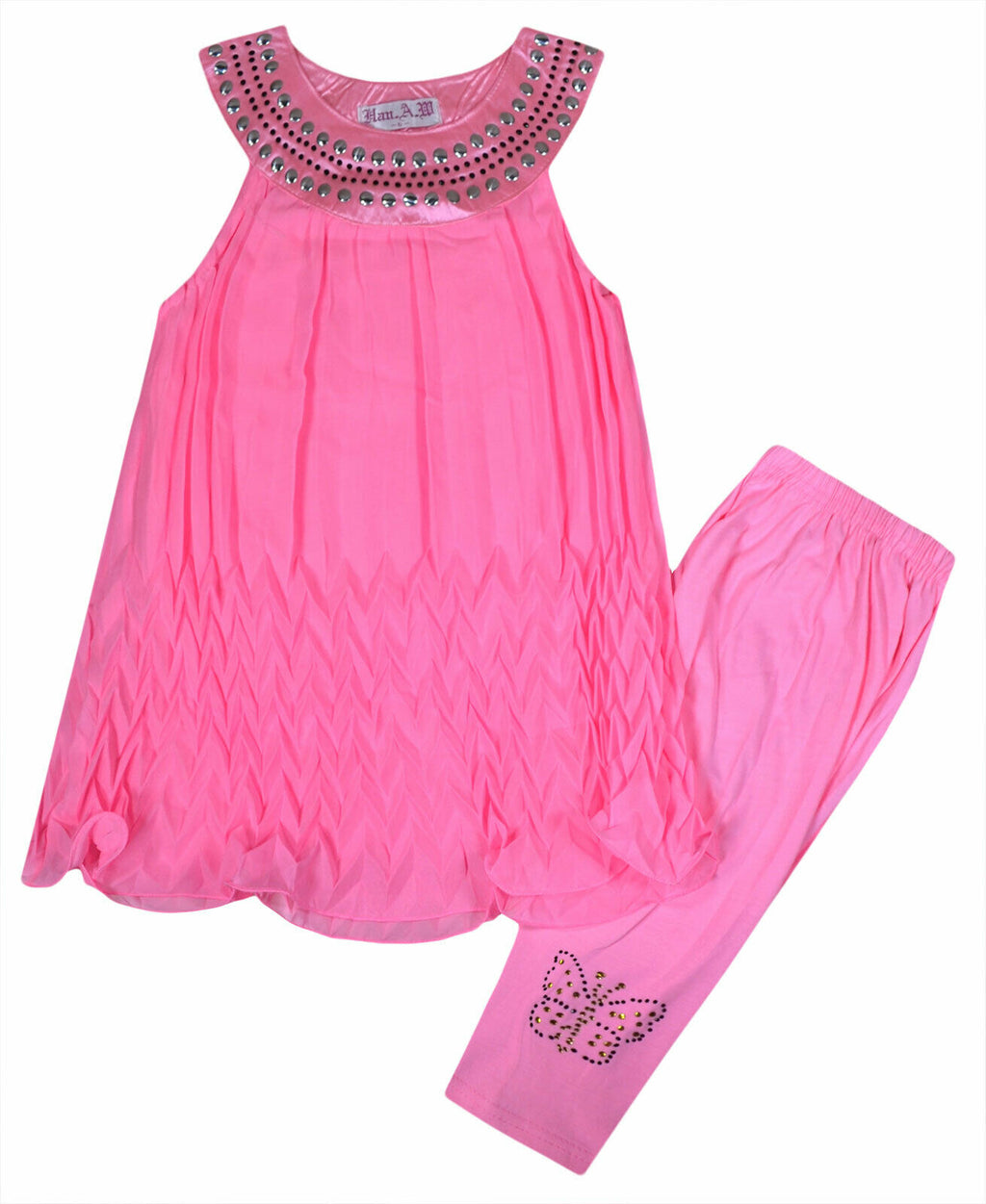 Girls Neon Pink Chiffon Tunic Top & Leggings Set