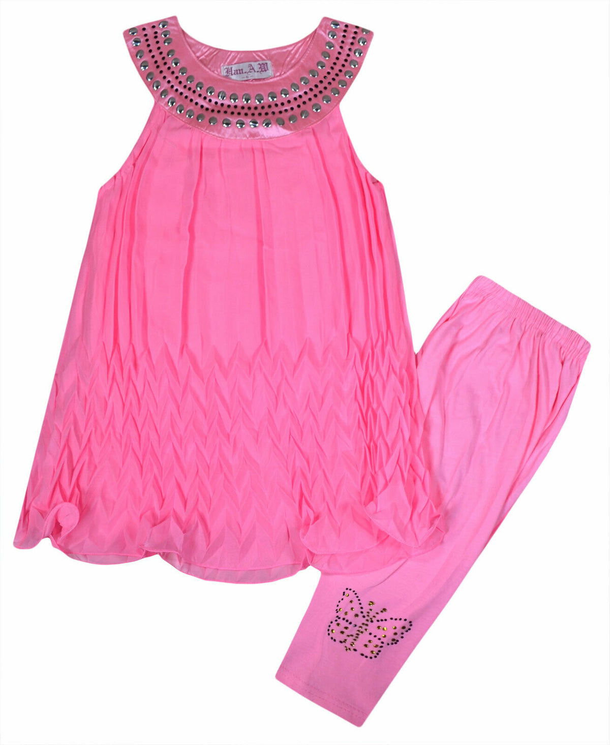 Girls Neon Pink Chiffon Tunic Top & Leggings Set