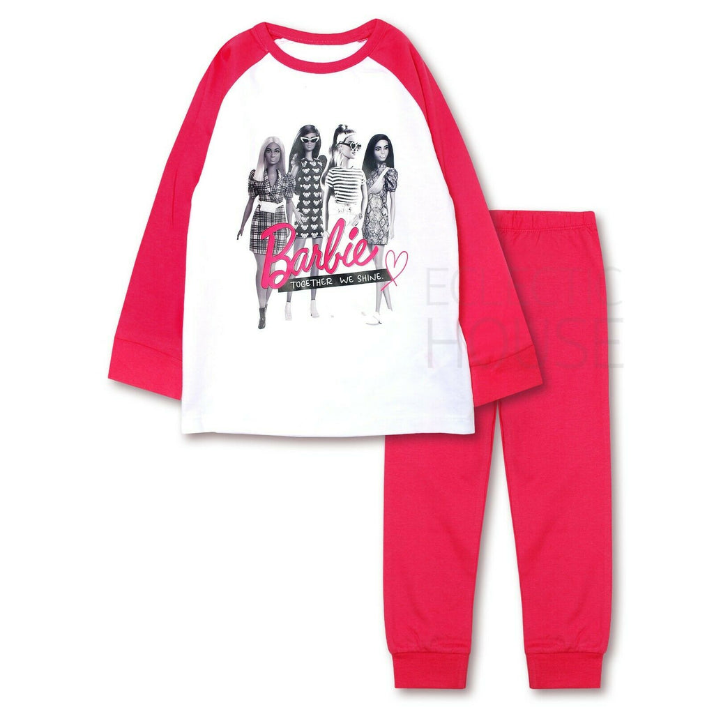 Girls Official Barbie White & Pink Pyjamas Set