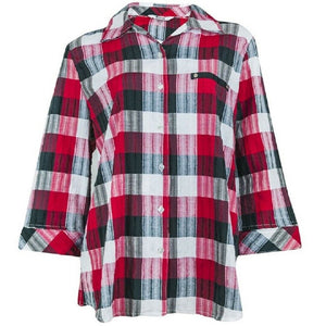 Alia Red & Black Multi Check Button Up 3/4 Sleeves Top