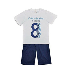 Boys White Cotton OK to BE 8 T-Shirt & Navy Short Set