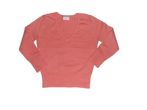 Girls Peach V-Neck Soft Cotton Ribbed Jumper