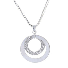 Load image into Gallery viewer, Ladies Silver Crystal Rhinestone Long Chain &amp; Double Circle Pendant
