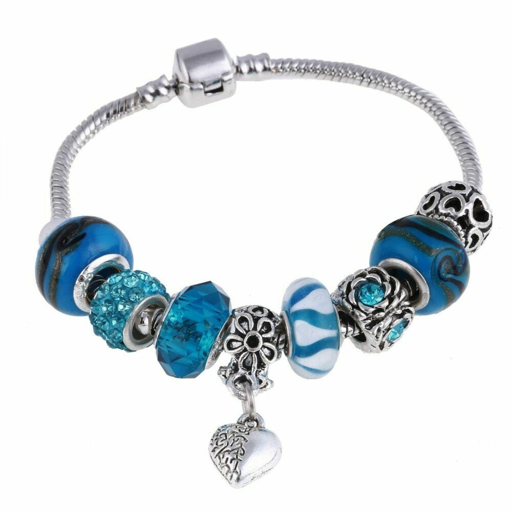 Silver Blue & Sea Blue Charms Beads Pandora Bracelets