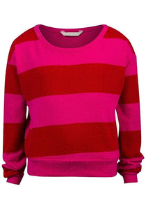 Girls Pink & Red Stripe Boxy cut Long sleeves Jumper