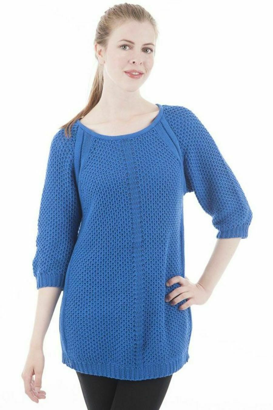 Blue Cable Knit 3/4 Sleeve Cotton Knitted Jumper