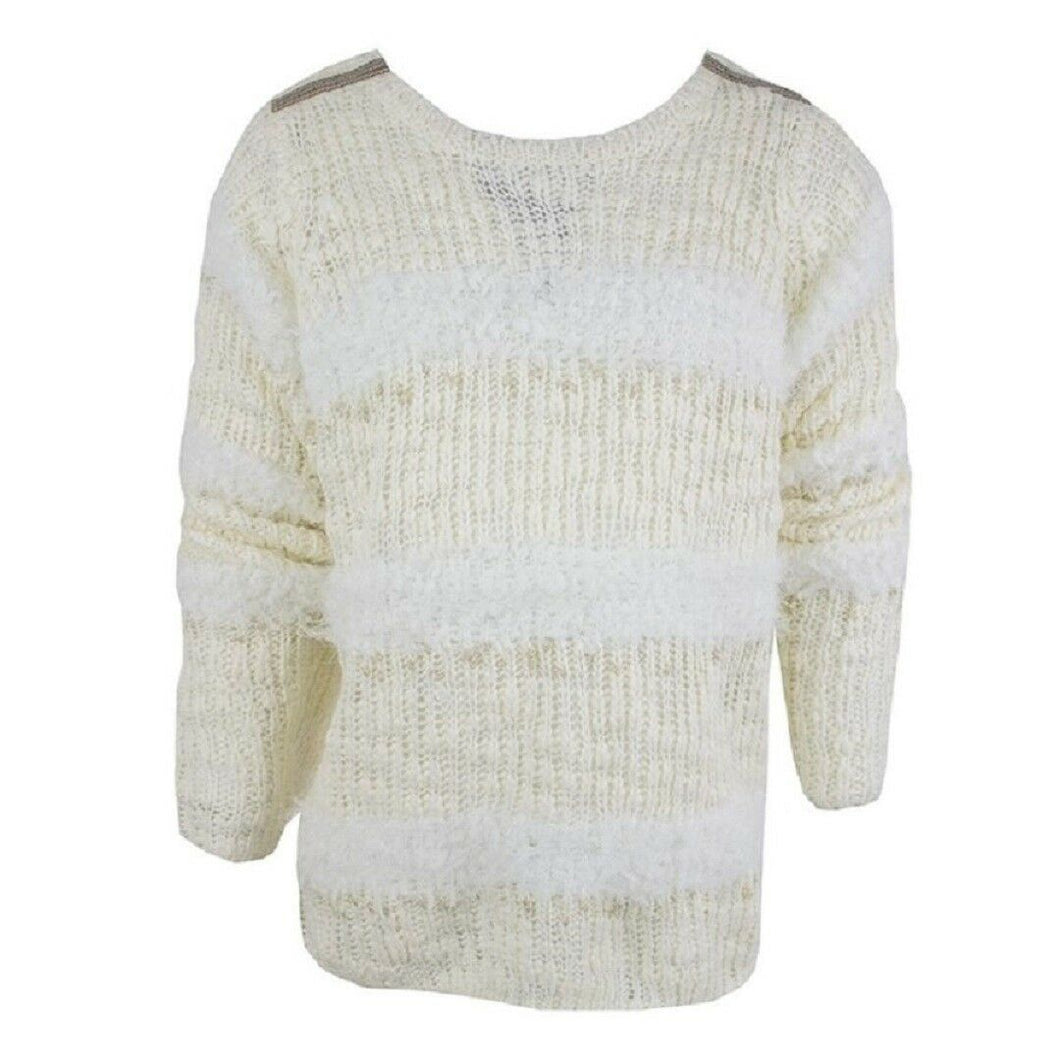 Cream Fluffy Knit Textured Sequence Shoulder Jumper