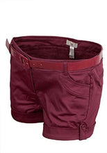 Load image into Gallery viewer, Burgundy Turn Up Belted Hot Pant Shorts
