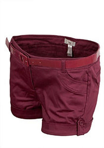 Burgundy Turn Up Belted Hot Pant Shorts