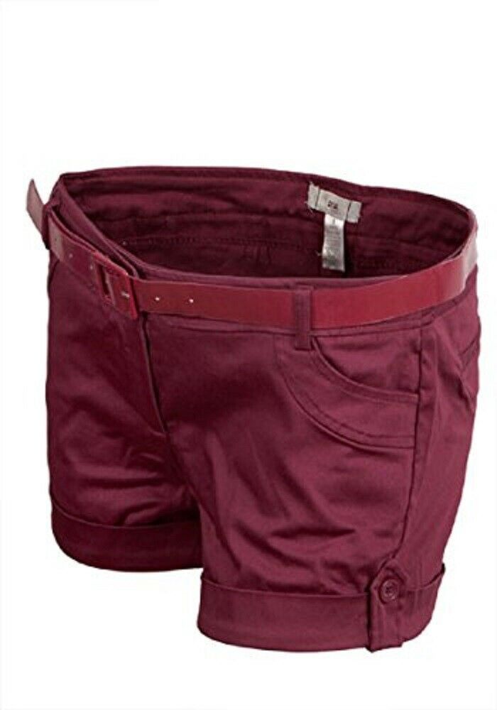 Burgundy Turn Up Belted Hot Pant Shorts