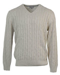 Ivory V Neck Cable Knit Cotton Jumper