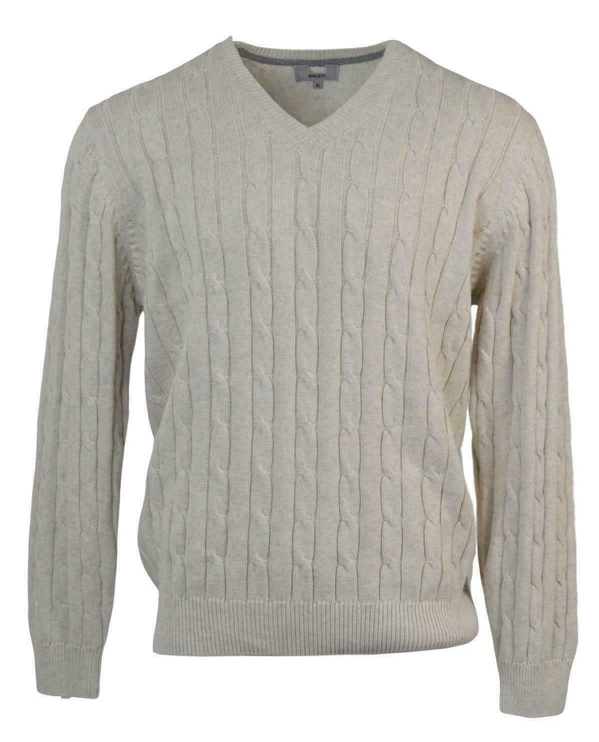 Ivory V Neck Cable Knit Cotton Jumper