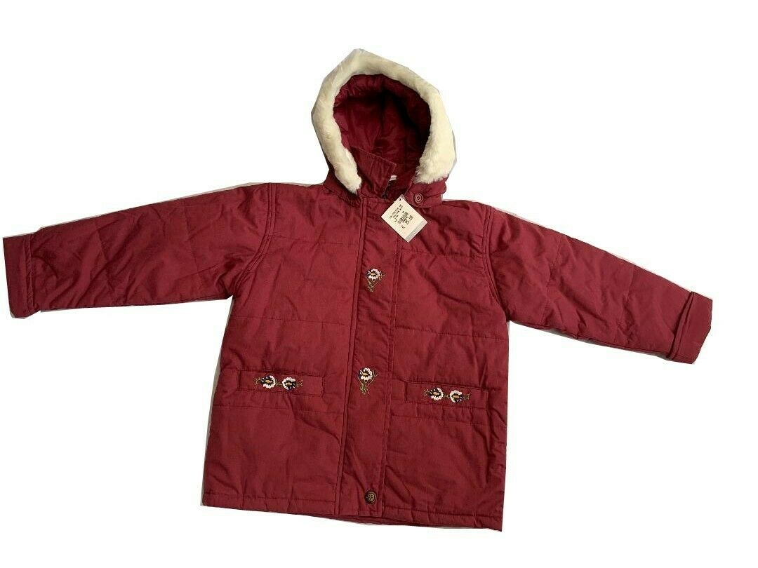 Girls Burgundy padded jacket with furry trim Jacket