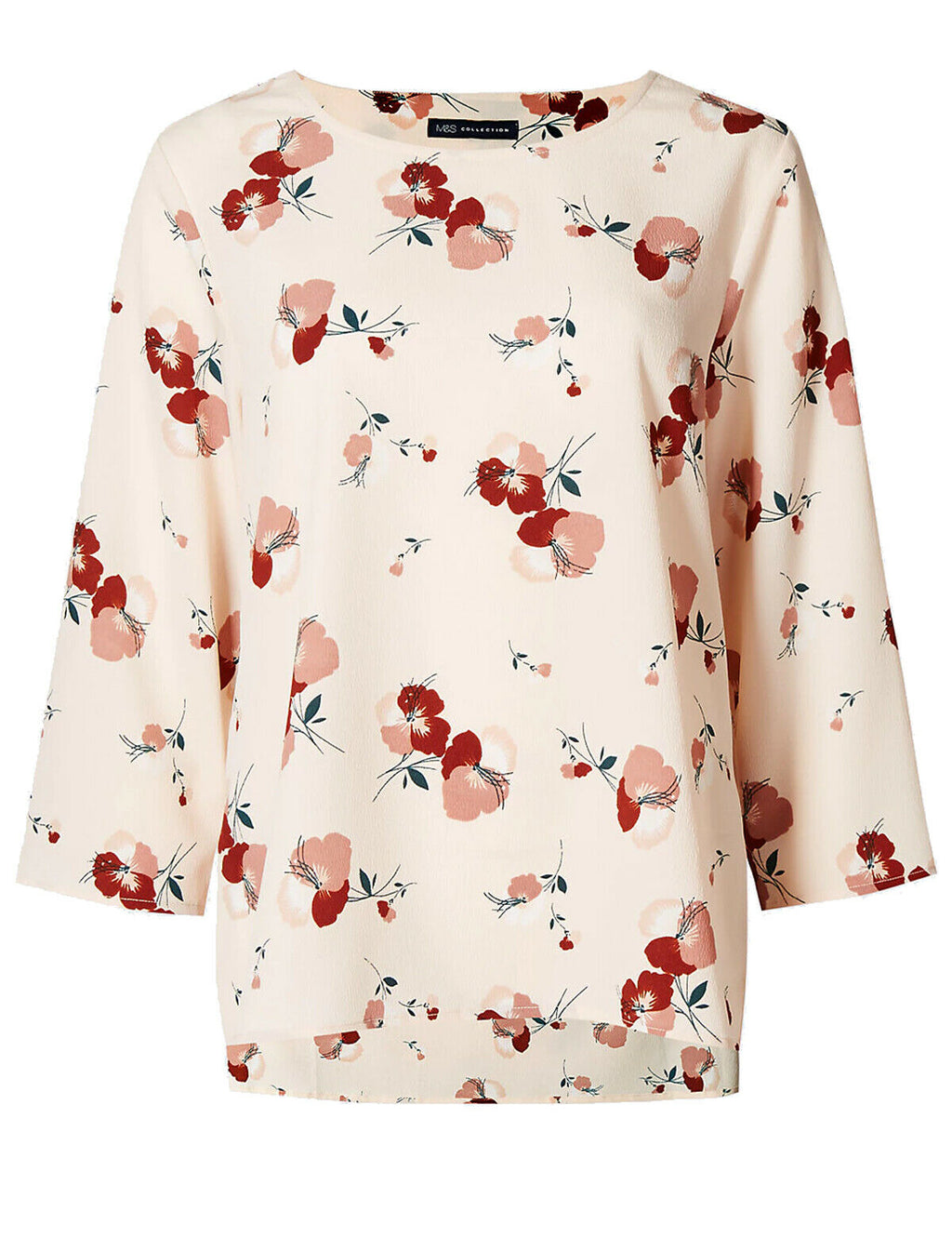 Peach Pink Floral Print 3/4 Sleeve Shell Tunic Top