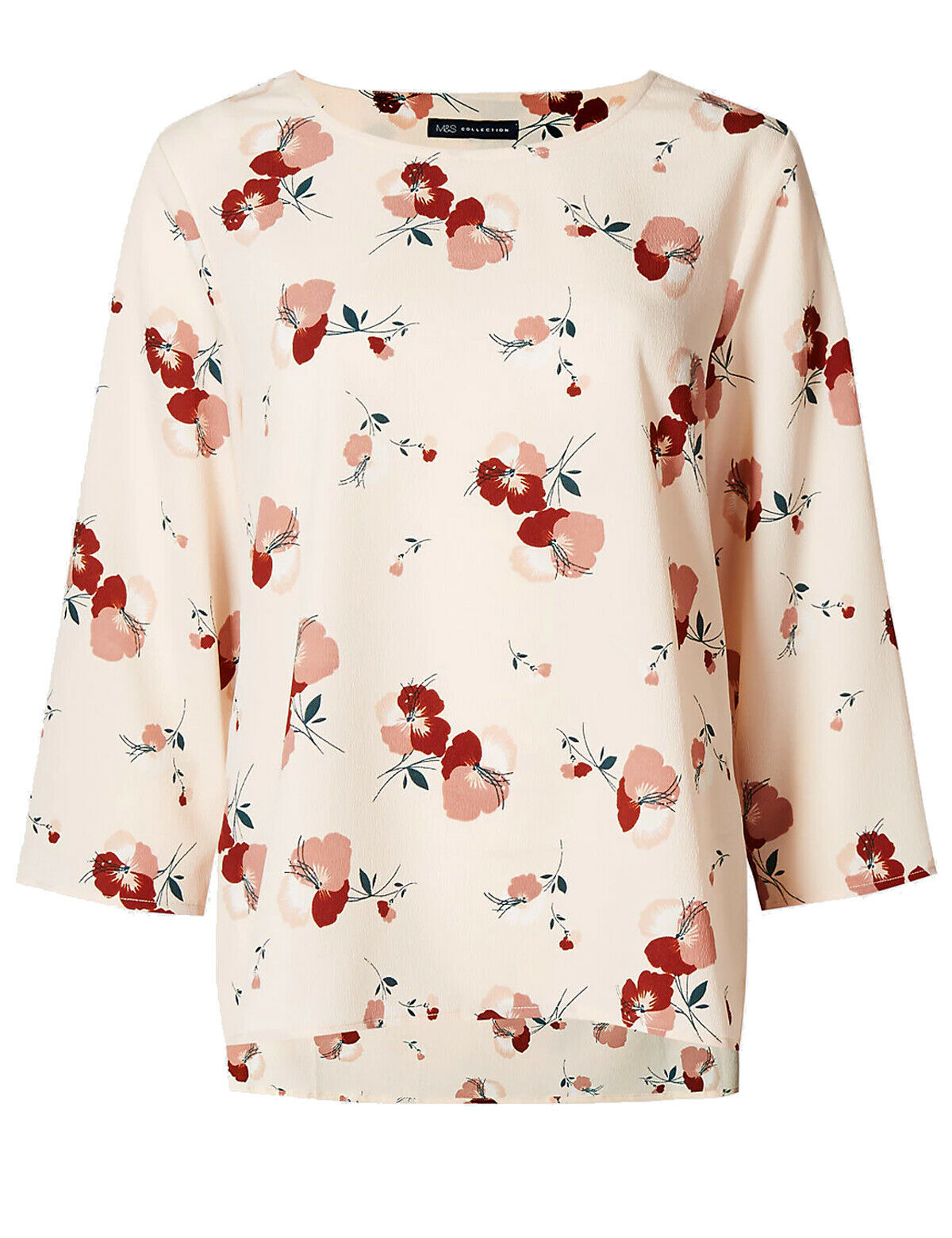Peach Pink Floral Print 3/4 Sleeve Shell Tunic Top
