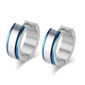 Unisex Adult Silver & Blue Trim Titanium Steel Anti-Allergic Small Hoop Earrings