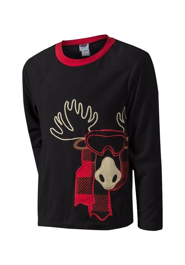 Boys Up Late Reindeer Motif Black Soft Fleece Sweatshirt Top