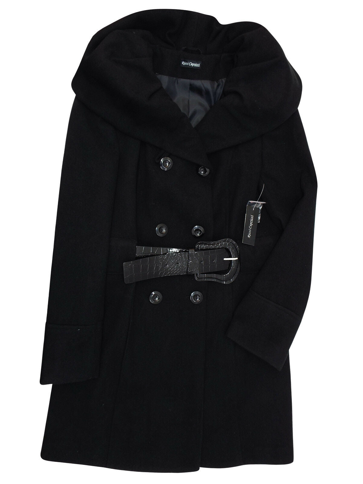 Womens Black Shawl Collar Double Breasted Winter Coat