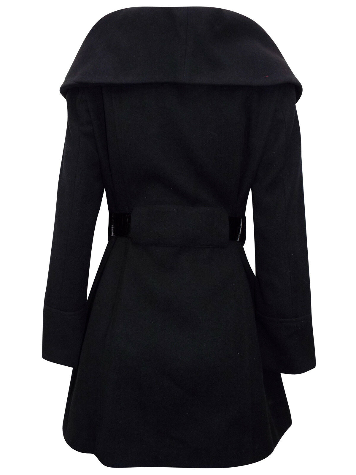 Womens Black Shawl Collar Double Breasted Winter Coat