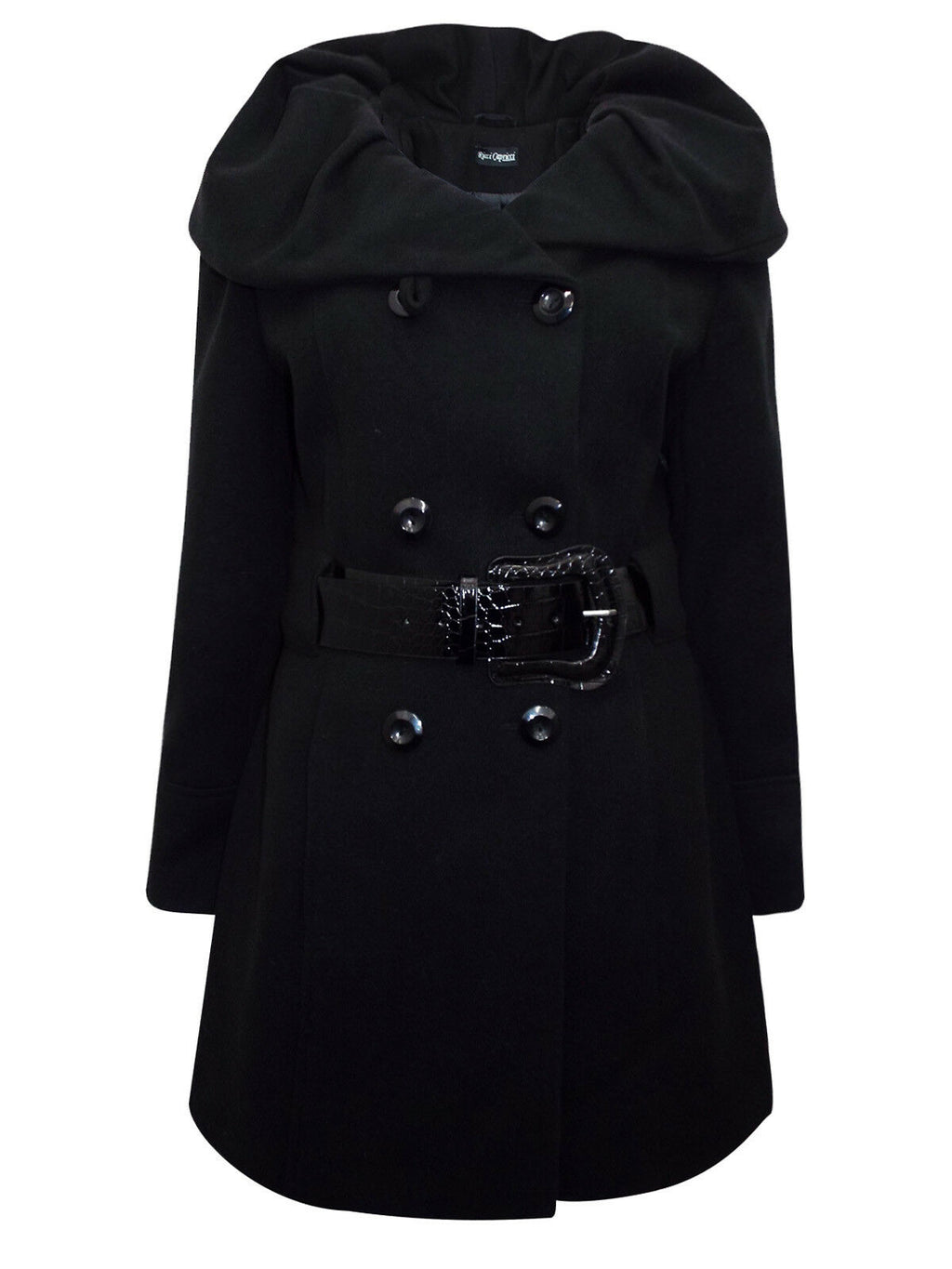 Womens Black Shawl Collar Double Breasted Winter Coat