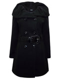 Womens Black Shawl Collar Double Breasted Winter Coat