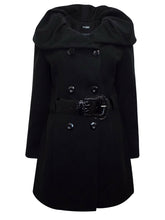 Load image into Gallery viewer, Black Shawl Collar Double Breasted Winter Coat
