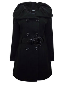 Black Shawl Collar Double Breasted Winter Coat