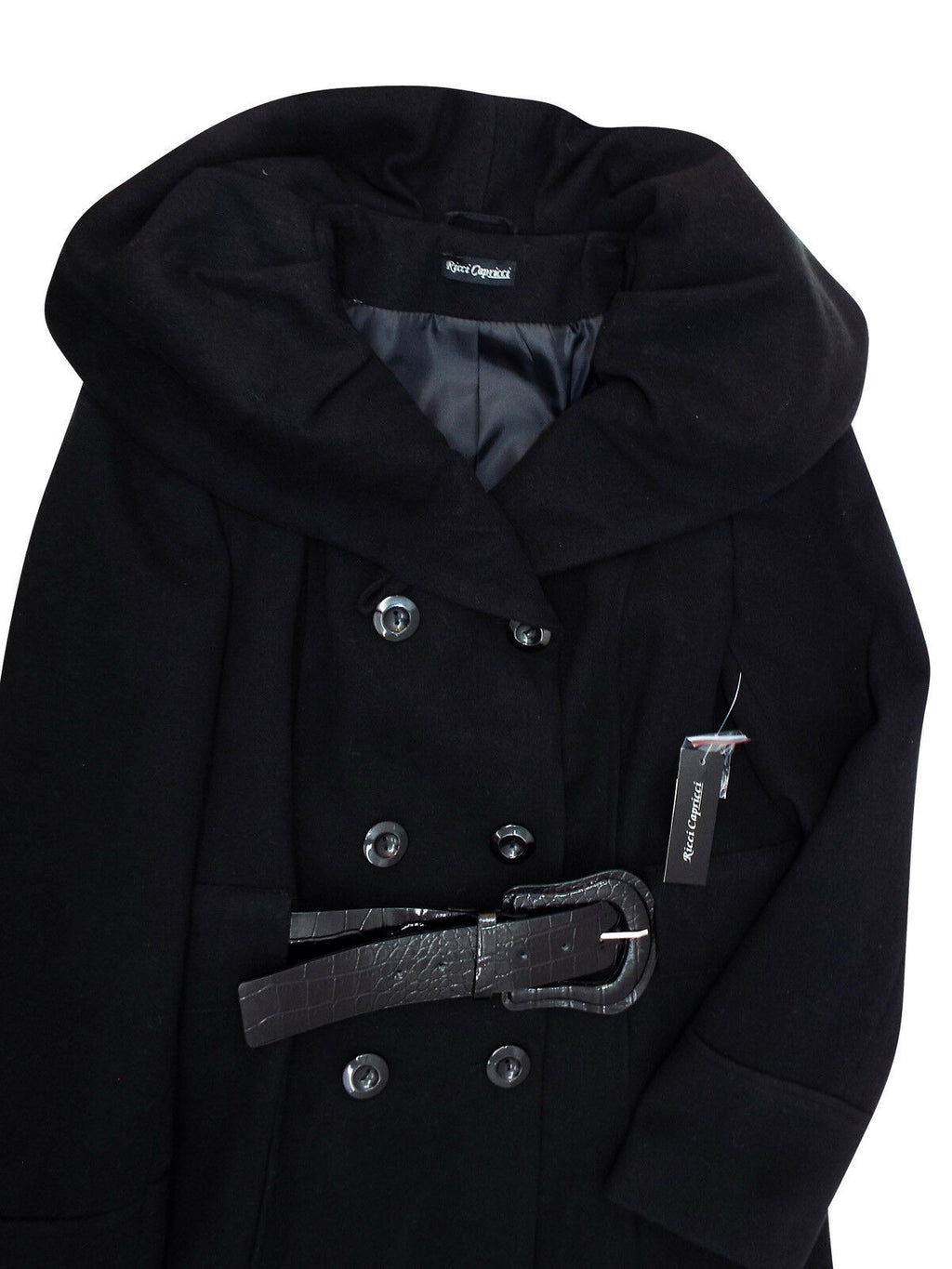 Womens Black Shawl Collar Double Breasted Winter Coat