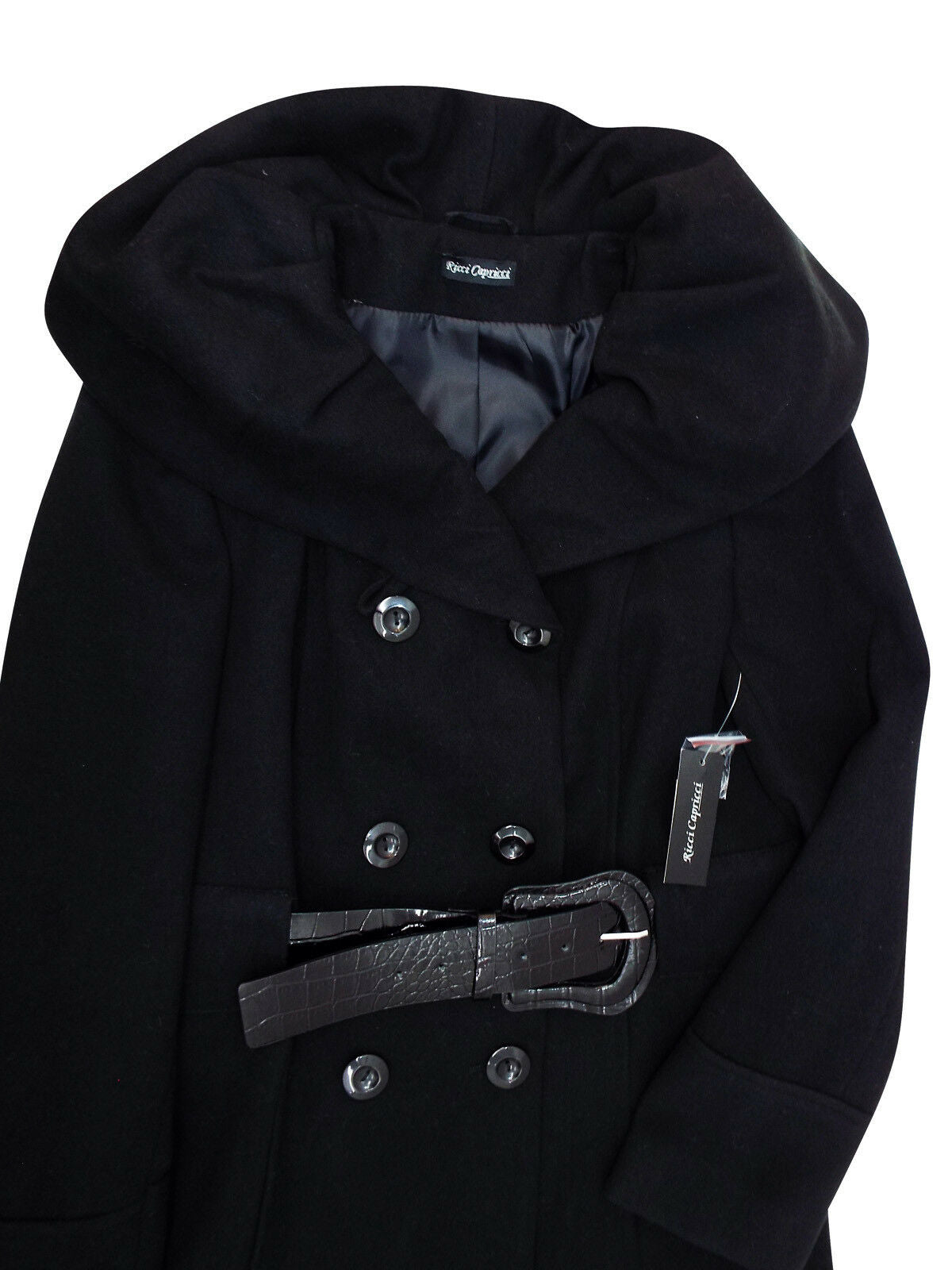 Womens Black Shawl Collar Double Breasted Winter Coat