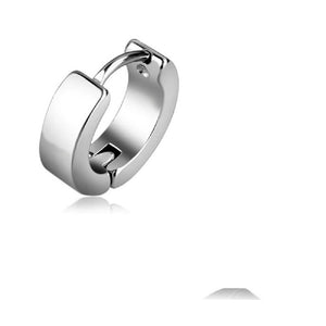 Unisex Silver Plain Smooth Titanium Steel Anti-Allergic Small Hoop Earrings