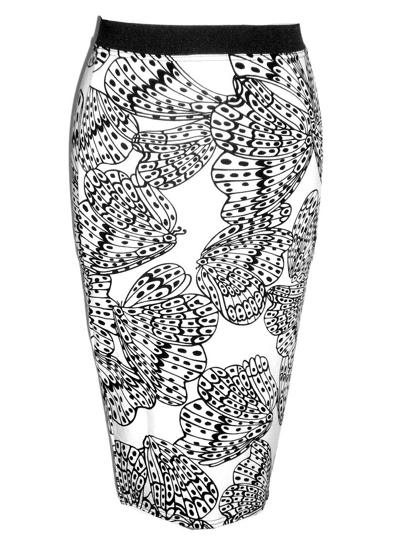 Black & White Butterfly Print Bodycon Pencil Skirt