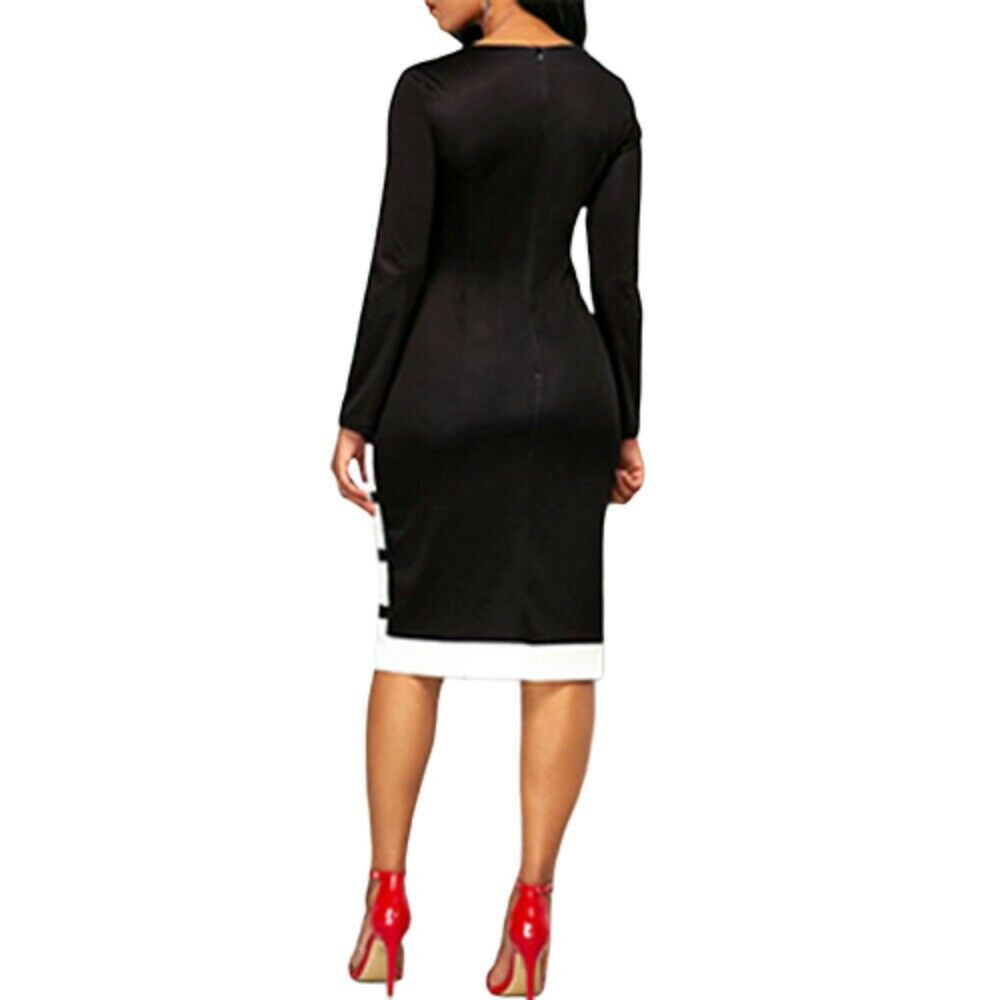 Black & White Elegant Patchwork Bodycon Dress
