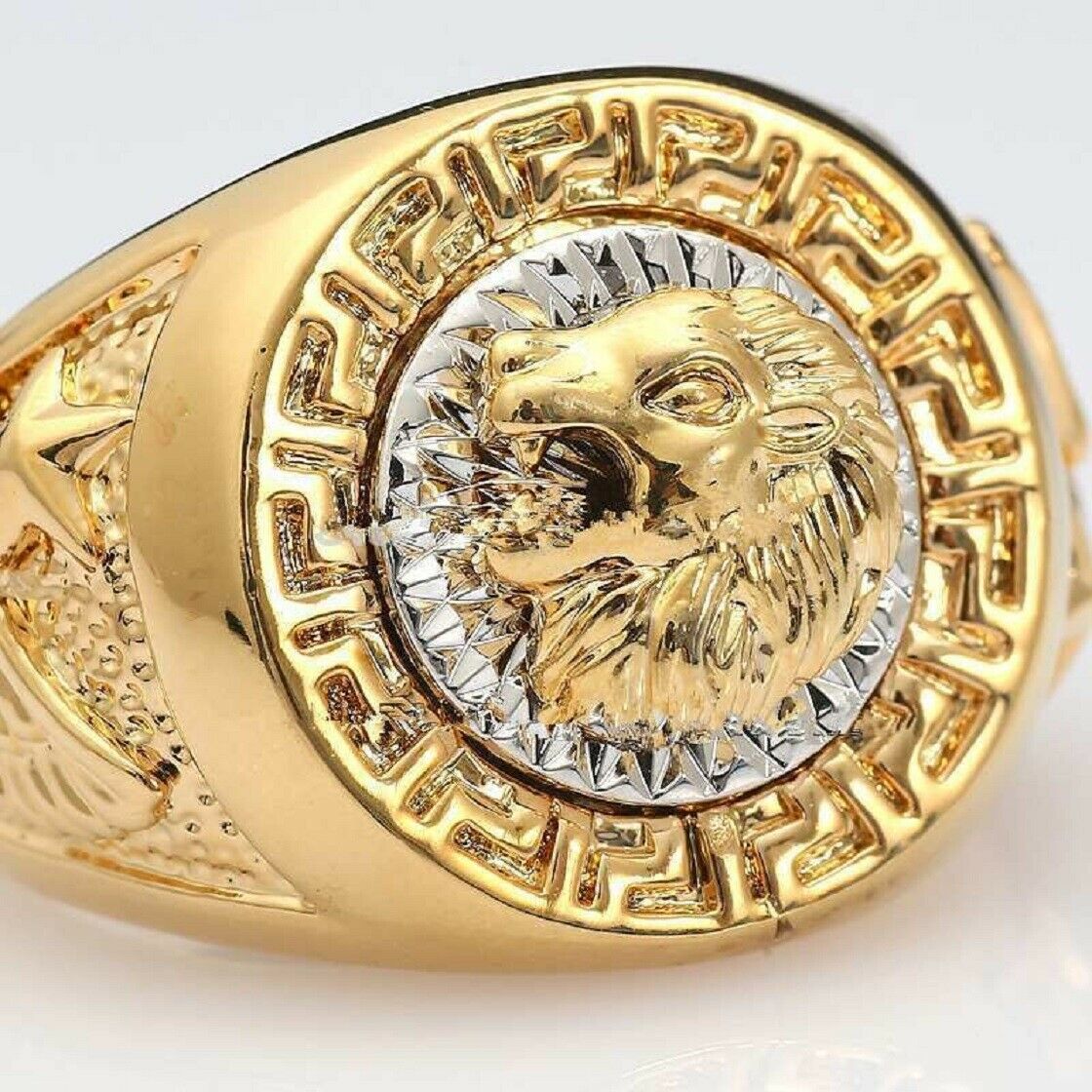 Mens Gold Filled Lion Head Medusa Great Wall Signet Rings
