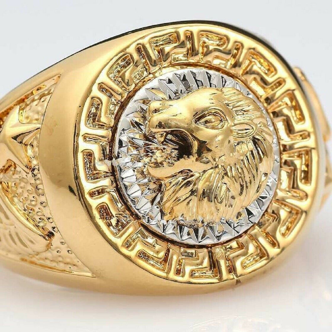 Mens Gold Filled Lion Head Medusa Great Wall Signet Rings