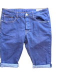 Mens Blue Denim Stretch Cotton Stitching Detail Roll Hem Summer Shorts
