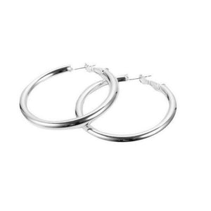 Ladies 925 Silver Plated Big Creole Style Large Classic Hoop 5mm Earrings