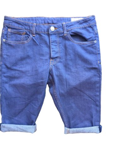 Mens Blue Denim Stretch Cotton Stitching Detail Roll Hem Summer Shorts