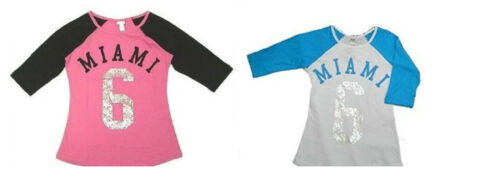 Girls Pink Blue Miami 6 Print Cotton 3/4 Sleeve Casual Top