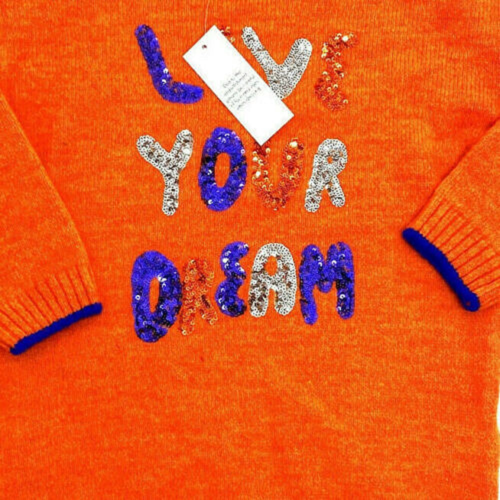 Girls Orange Sequin Love Your Dream Soft Knitted Jumper