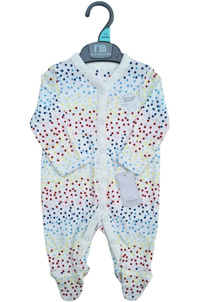 Baby Unisex Boys Girls White Spotty Cotton Babygrow